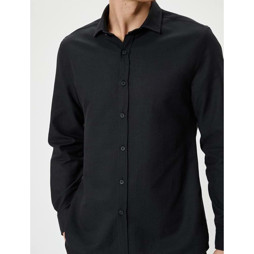 Slim Fit Gömlek Yarım İtalyan Yaka Uzun Kollu - KOTON - 4SAM60007HW - SİYAH - XXL
