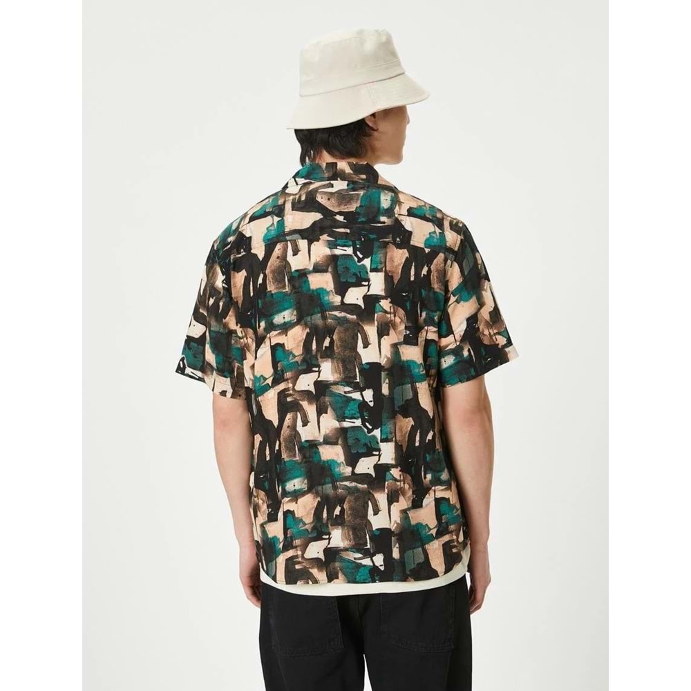 Soyut Desenli Gömlek Kısa Kollu Devrik Yaka Viskon Kumaş - KOTON - 4SAM60042HW - YEŞİL DESENLİ - XXL