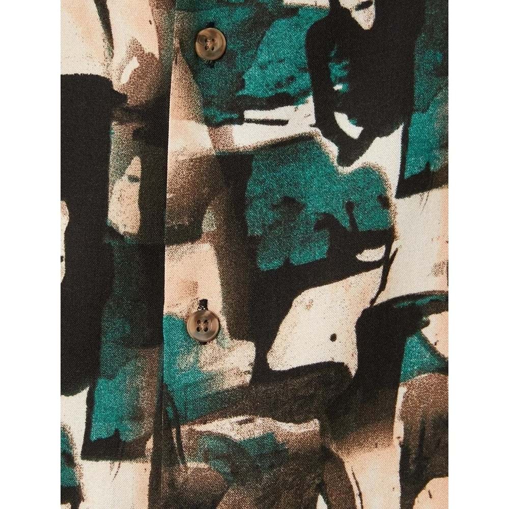 Soyut Desenli Gömlek Kısa Kollu Devrik Yaka Viskon Kumaş - KOTON - 4SAM60042HW - YEŞİL DESENLİ - XXL