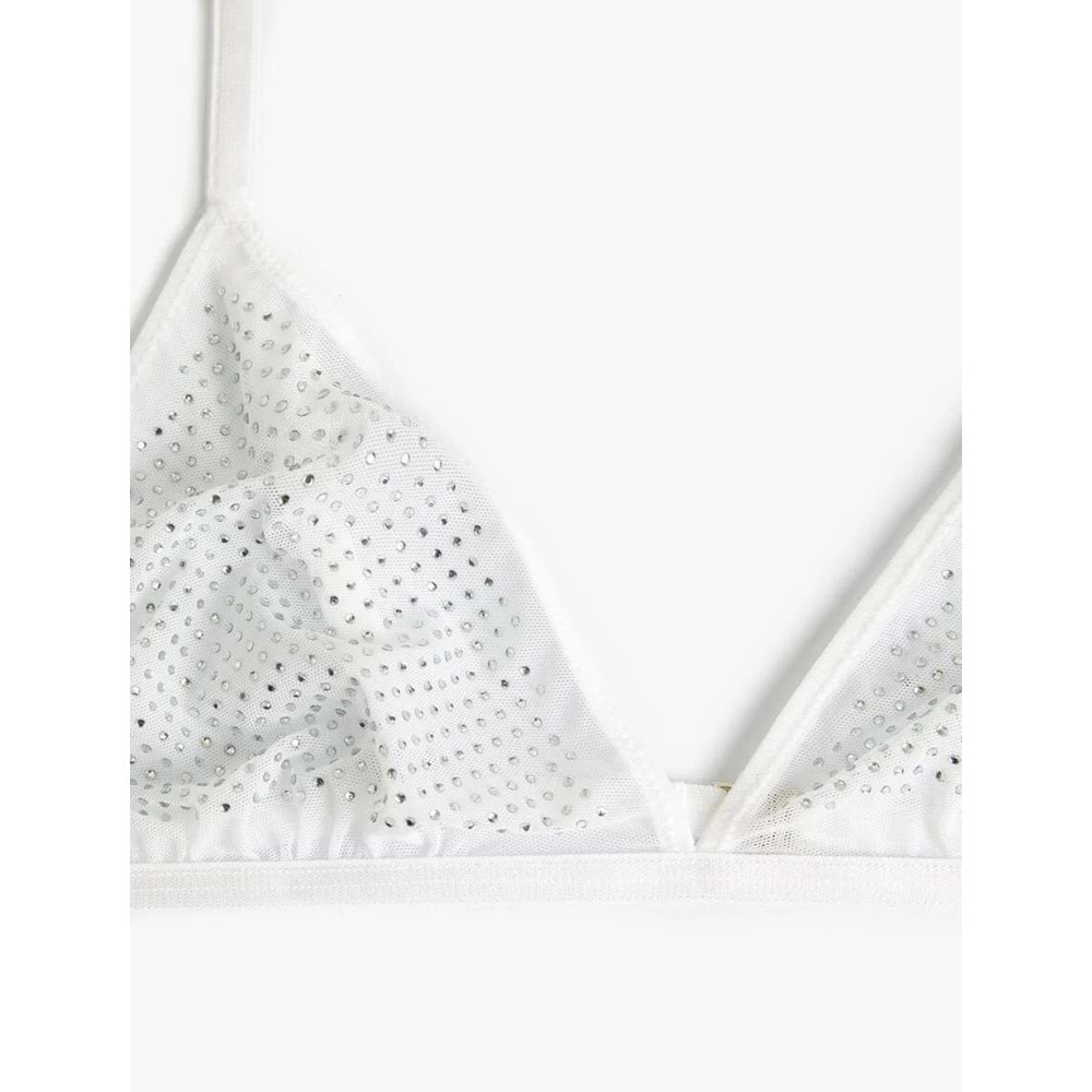 Parlak Taşlı Sütyen Dolgusuz Balensiz Bridal - KOTON - 4SLK10023MK - BEYAZ - L