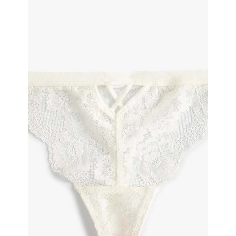 Dantelli Tül String Külot - KOTON - 4SLK30091MK - BEYAZ - S