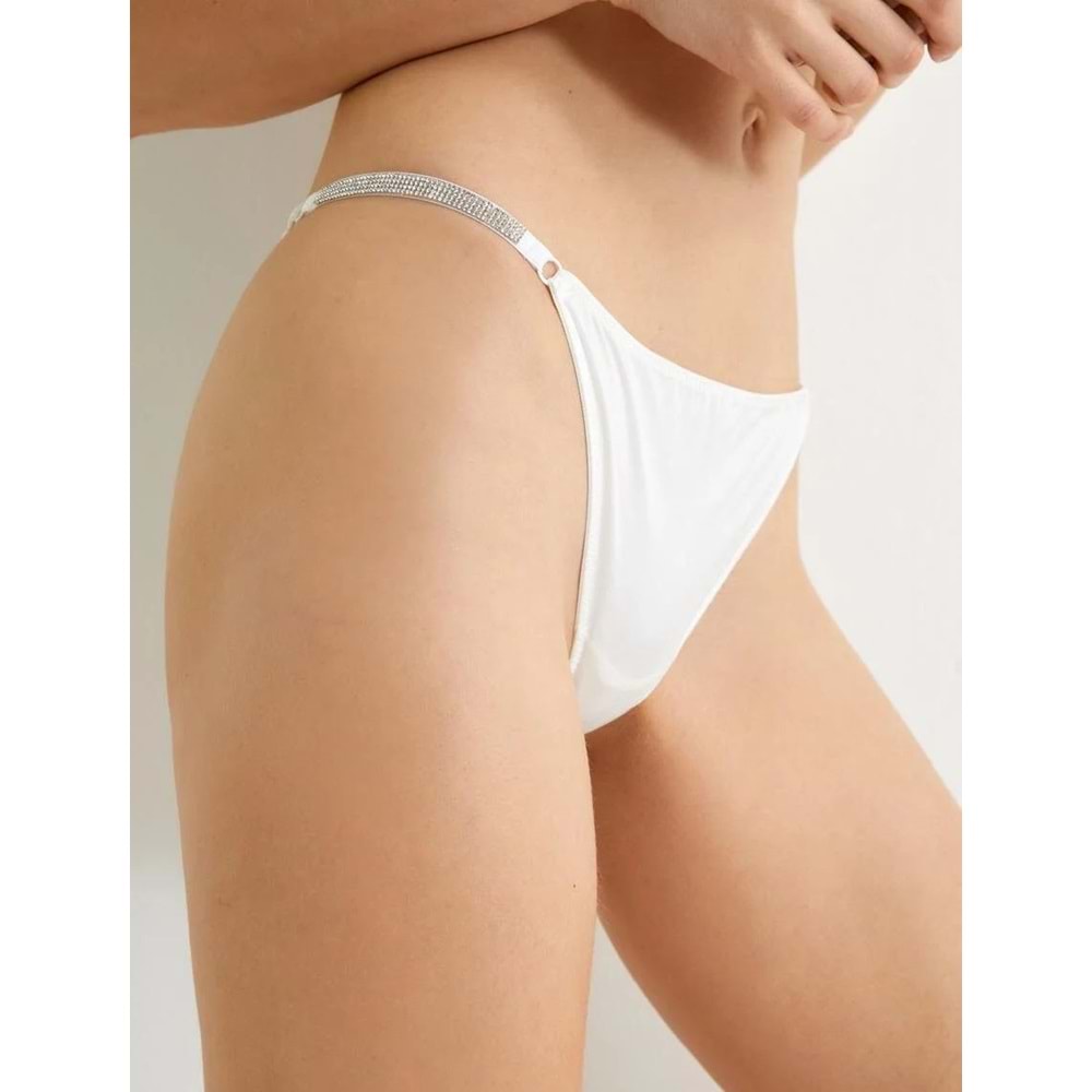 Taşlı Külot String Normal Bel Bridal - KOTON - 4SLK30096MK - BEYAZ - XL