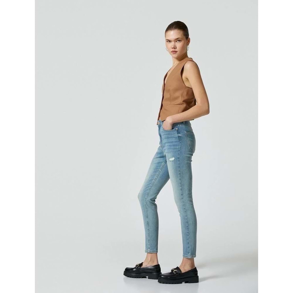 Yüksek Bel Skinny Kot Pantolon Cepli Pamuklu - Carmen Jean - KOTON - 4SAL40071MD - AÇIK İNDİGO - 29/32