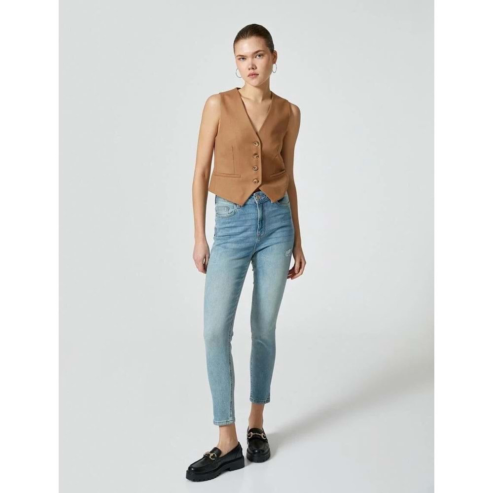 Yüksek Bel Skinny Kot Pantolon Cepli Pamuklu - Carmen Jean - KOTON - 4SAL40071MD - AÇIK İNDİGO - 29/32