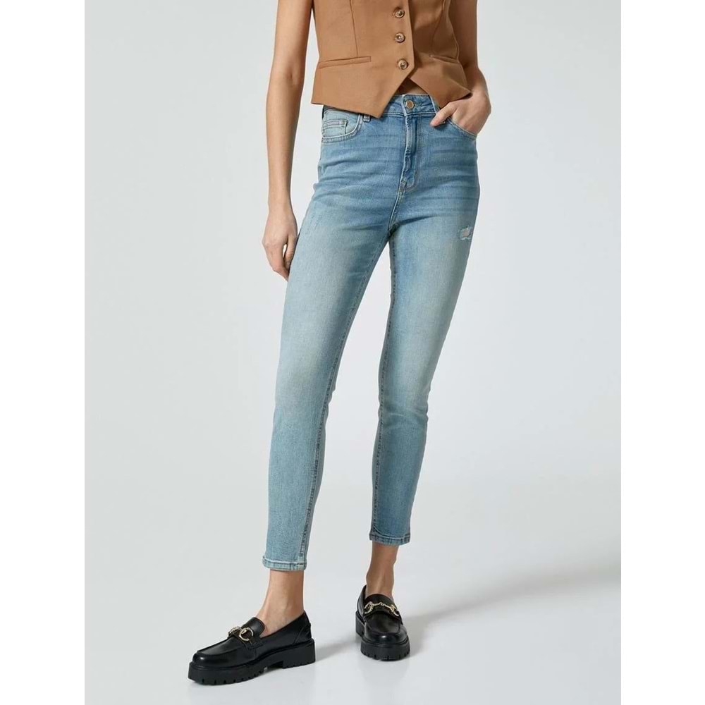Yüksek Bel Skinny Kot Pantolon Cepli Pamuklu - Carmen Jean - KOTON - 4SAL40071MD - AÇIK İNDİGO - 29/32