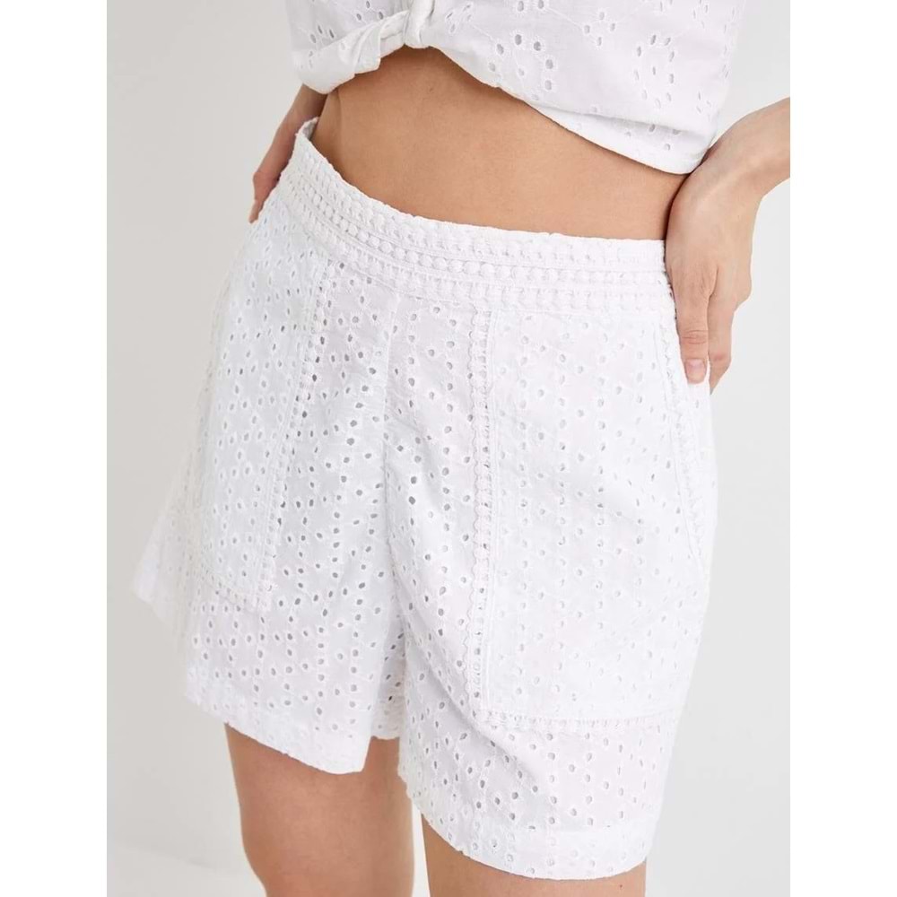 Fisto Mini Şort Cepli Pamuklu Normal Bel - KOTON - 4SAK40133PW - BEYAZ - 38
