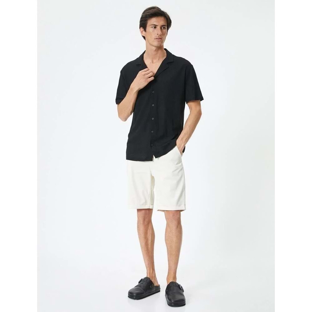 Kumaş Şort Bermuda Slim Fit Düğmeli Cepli Katlı Paça - KOTON - 4SAM40064HW - BEYAZ - 48
