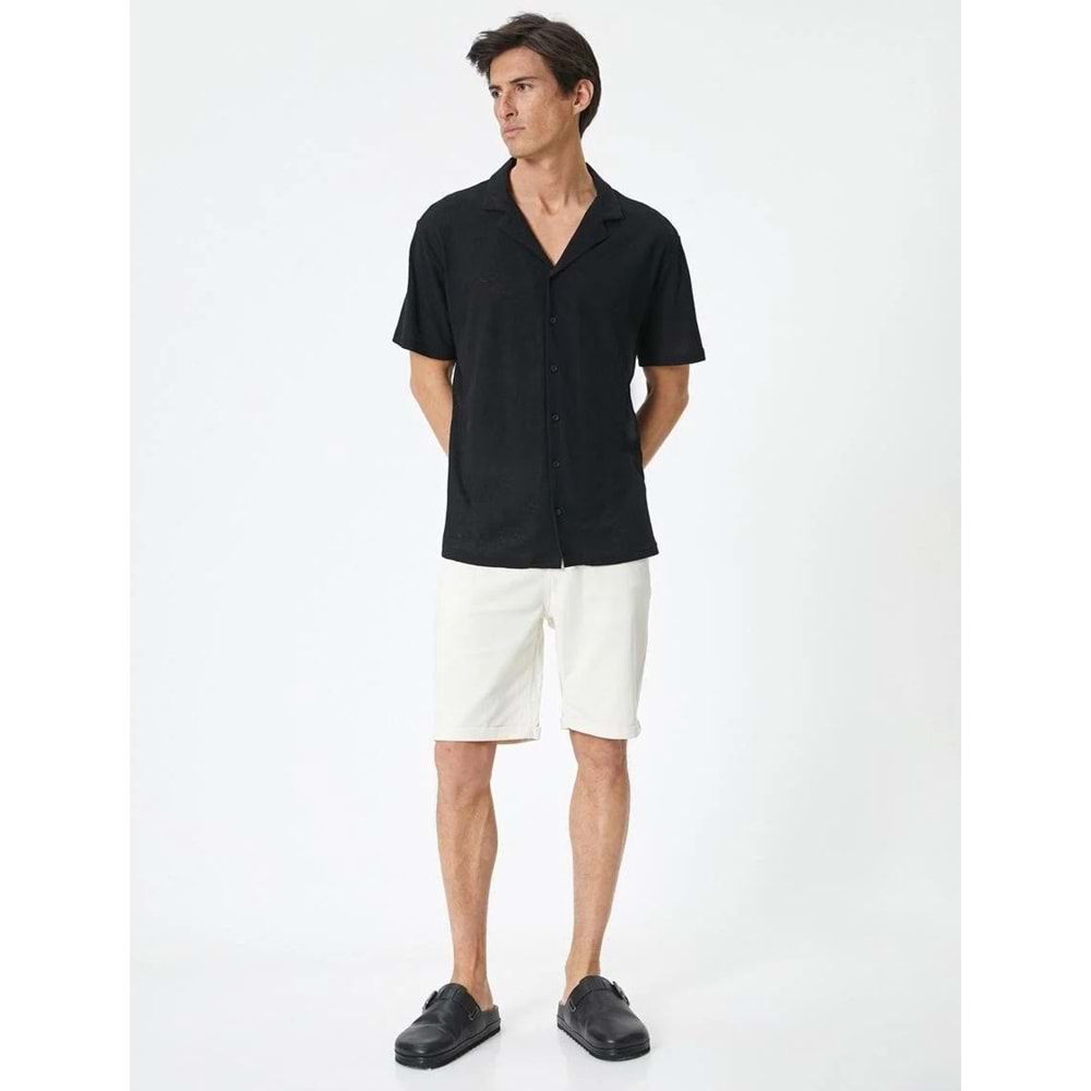 Kumaş Şort Bermuda Slim Fit Düğmeli Cepli Katlı Paça - KOTON - 4SAM40064HW - BEYAZ - 48