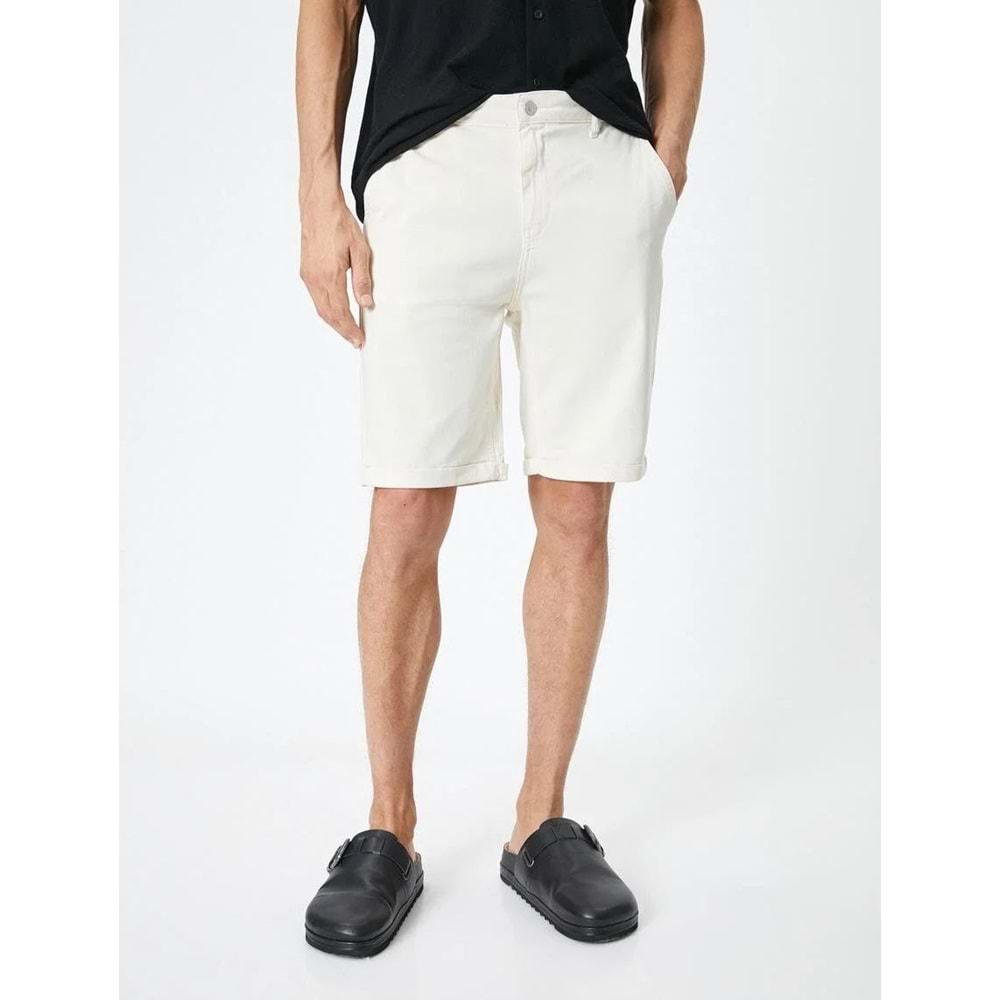 Kumaş Şort Bermuda Slim Fit Düğmeli Cepli Katlı Paça - KOTON - 4SAM40064HW - BEYAZ - 48