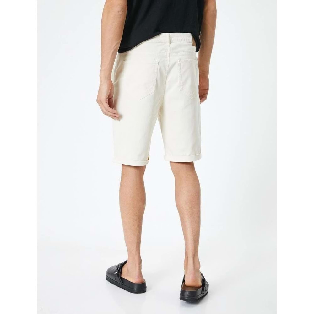 Kumaş Şort Bermuda Slim Fit Düğmeli Cepli Katlı Paça - KOTON - 4SAM40064HW - BEYAZ - 48
