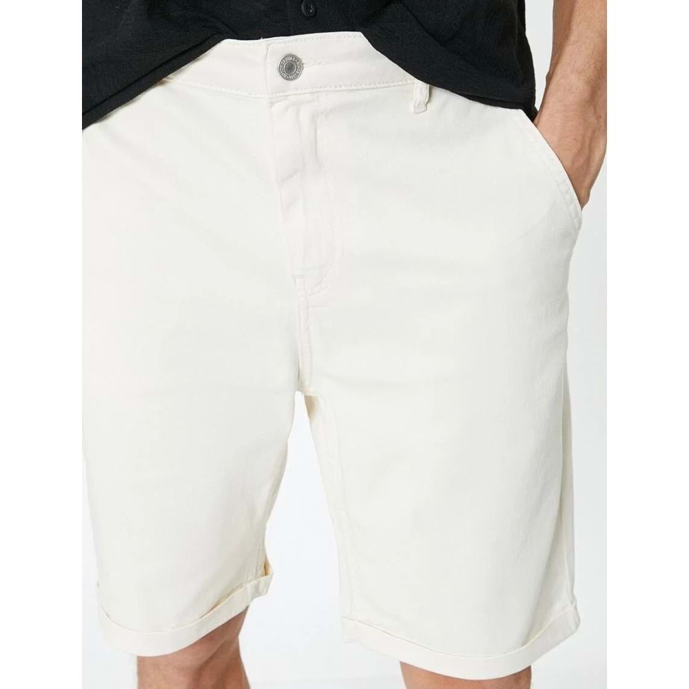 Kumaş Şort Bermuda Slim Fit Düğmeli Cepli Katlı Paça - KOTON - 4SAM40064HW - BEYAZ - 48