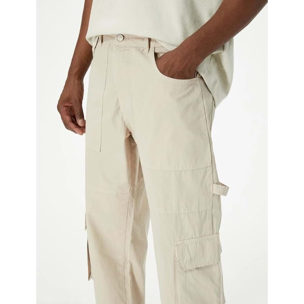 Kargo Cepli Pantolon Düğmeli Bol Paça - KOTON - 4SAM40150HW - GRİ - 40