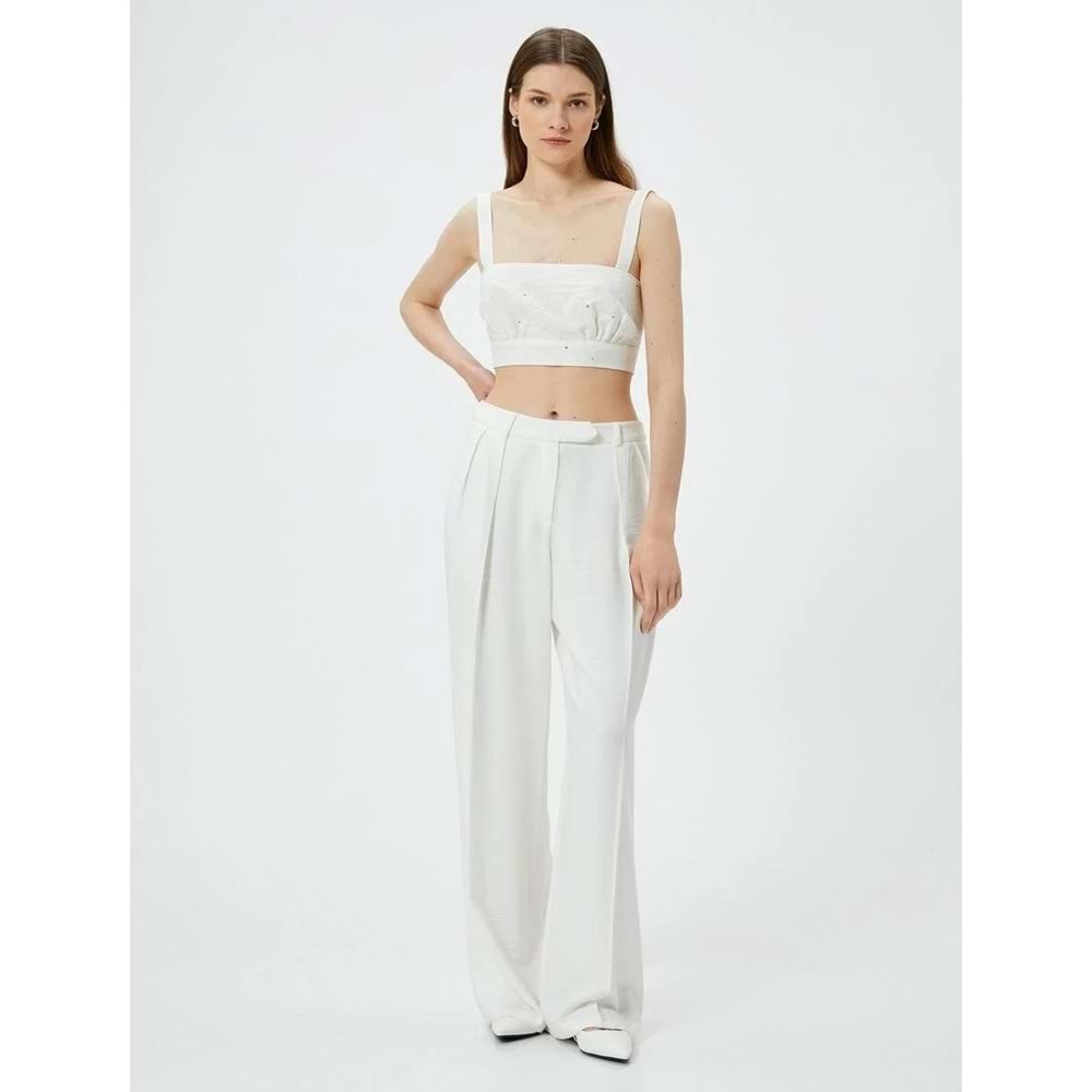 Fisto Crop Üst Askılı Kare Yaka Viskon-KOTON-4SAK30052EW - EKRU DESENLİ - 38