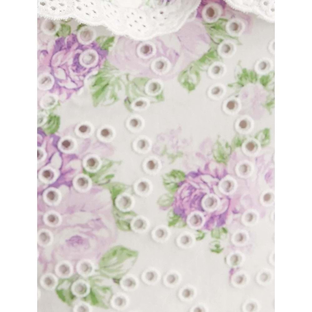 Crop Fisto Çiçekli Üst Fırfırlı Pamuklu - KOTON - 4SAK30059EW - LİLA DESENLİ - 36