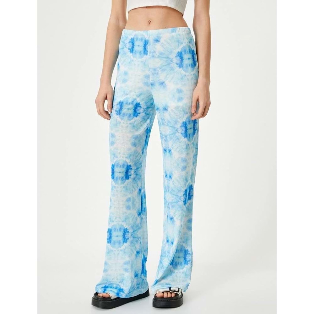 Bol Paça Pantolon Batik Desenli Normal Bel - KOTON - 4SAK40011EK - MAVİ DESENLİ - S