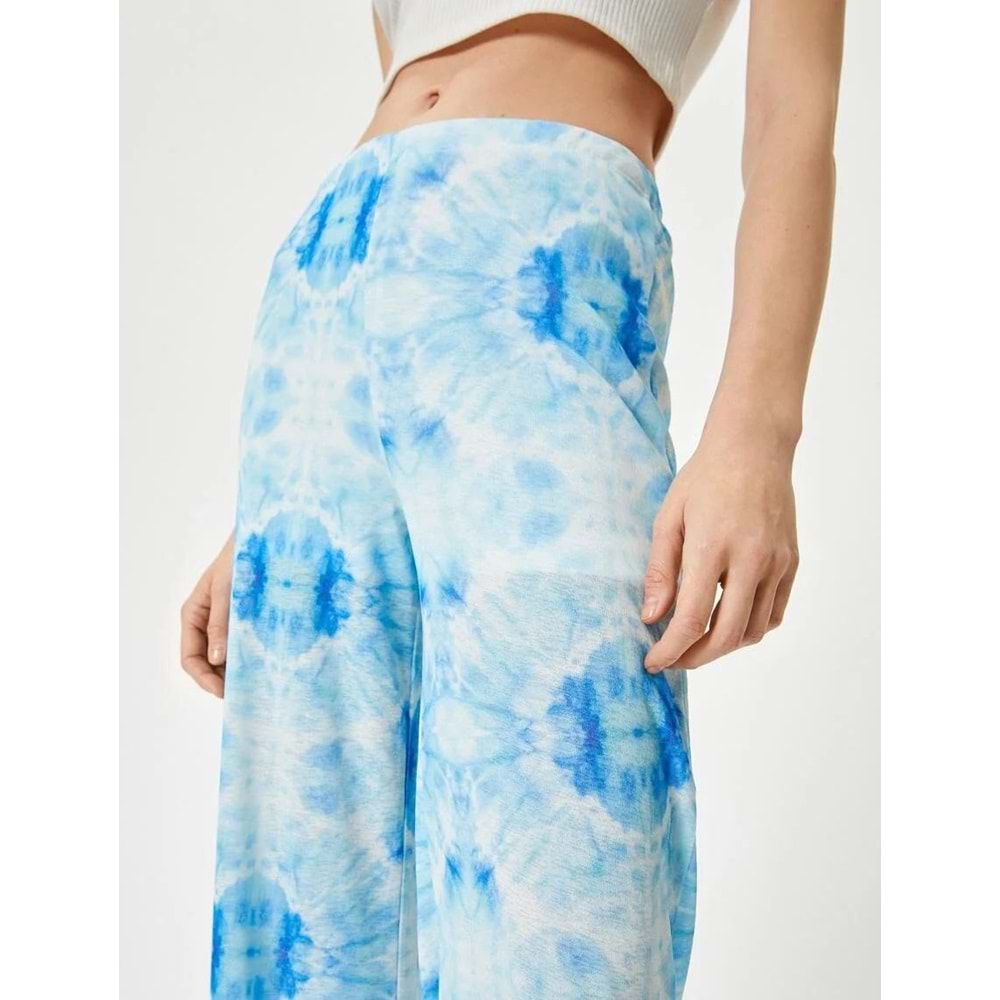 Bol Paça Pantolon Batik Desenli Normal Bel - KOTON - 4SAK40011EK - MAVİ DESENLİ - S
