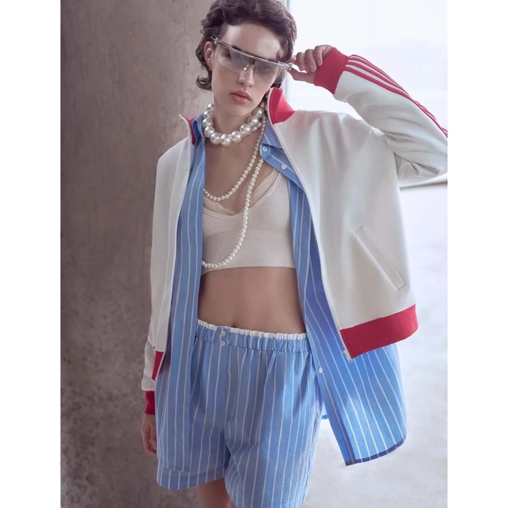 Mini Şort Cepli Beli Çift Lastik Detaylı - KOTON - 4SAK40068EW - MAVİ ÇİZGİLİ - 36