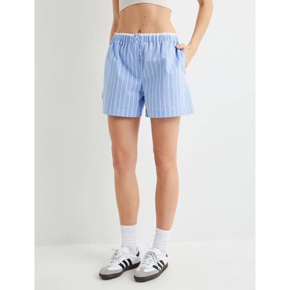 Mini Şort Cepli Beli Çift Lastik Detaylı - KOTON - 4SAK40068EW - MAVİ ÇİZGİLİ - 36