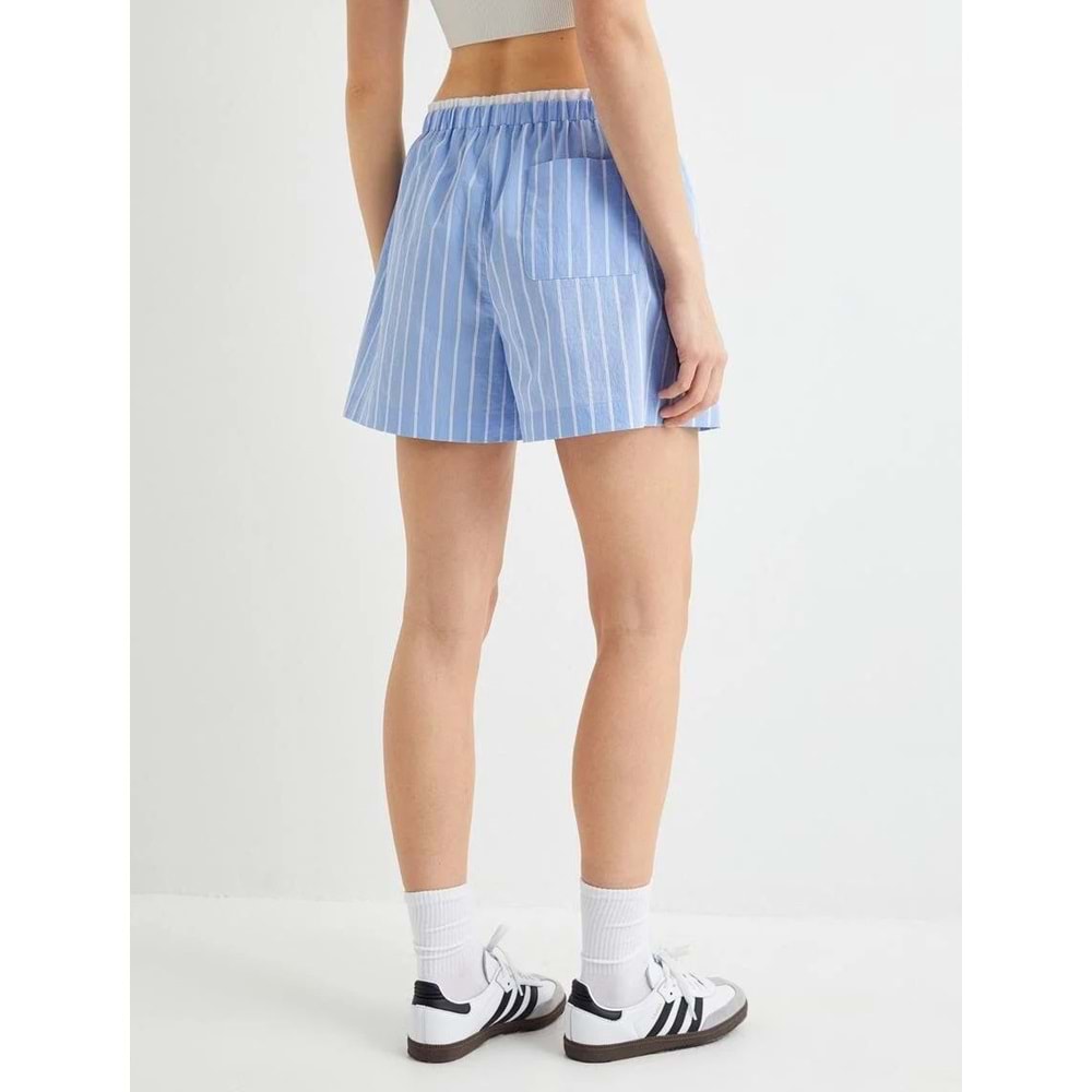 Mini Şort Cepli Beli Çift Lastik Detaylı - KOTON - 4SAK40068EW - MAVİ ÇİZGİLİ - 38