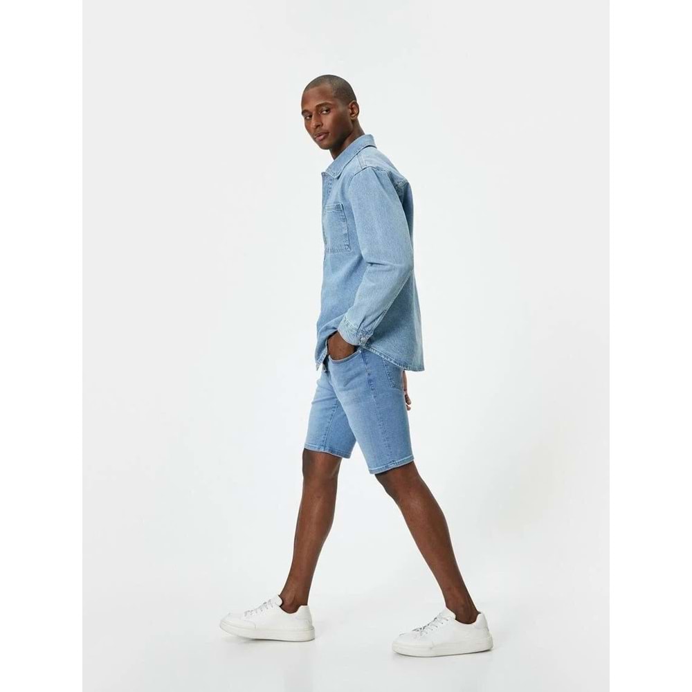 ERKEK GİYİM Bermuda Slim Fit ŞORT - KOTON - 4SAM40311ND - AÇIK İNDİGO - 34