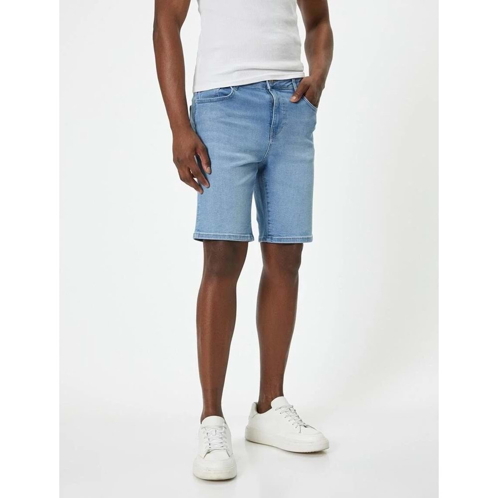 ERKEK GİYİM Bermuda Slim Fit ŞORT - KOTON - 4SAM40311ND - AÇIK İNDİGO - 34