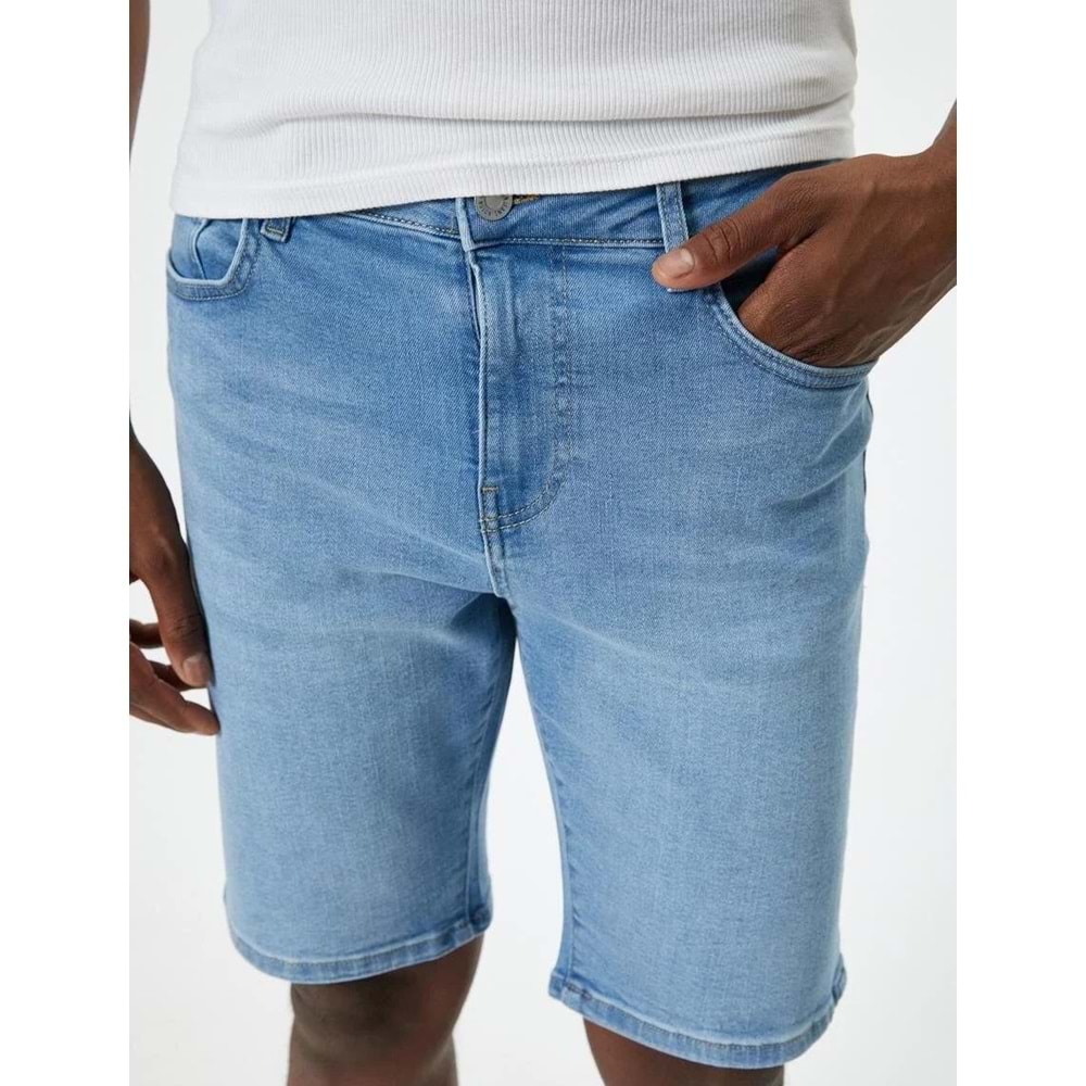 ERKEK GİYİM Bermuda Slim Fit ŞORT - KOTON - 4SAM40311ND - AÇIK İNDİGO - 33