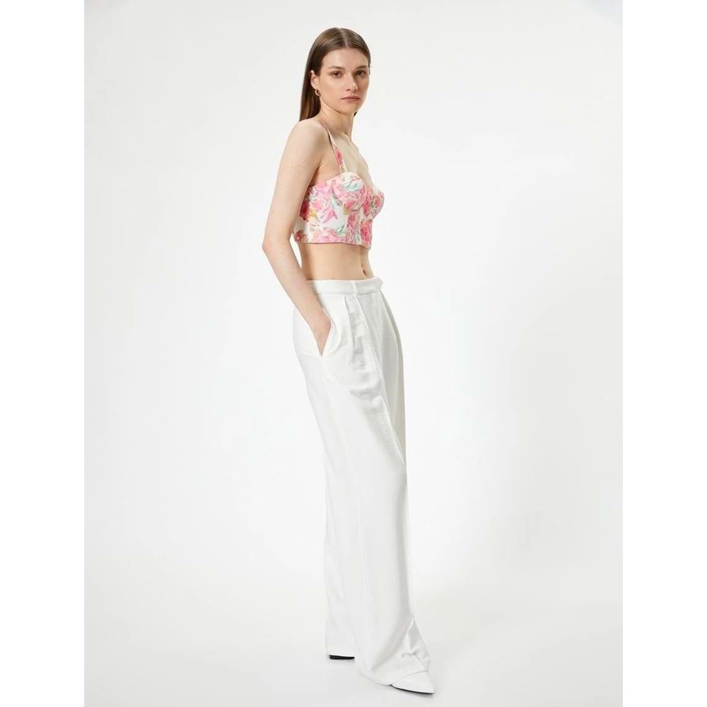 Çiçekli Büstiyer Kalın Askılı Kalp Yaka Slim Fit - KOTON - 4SAK30105EW - PEMBE DESENLİ - 42