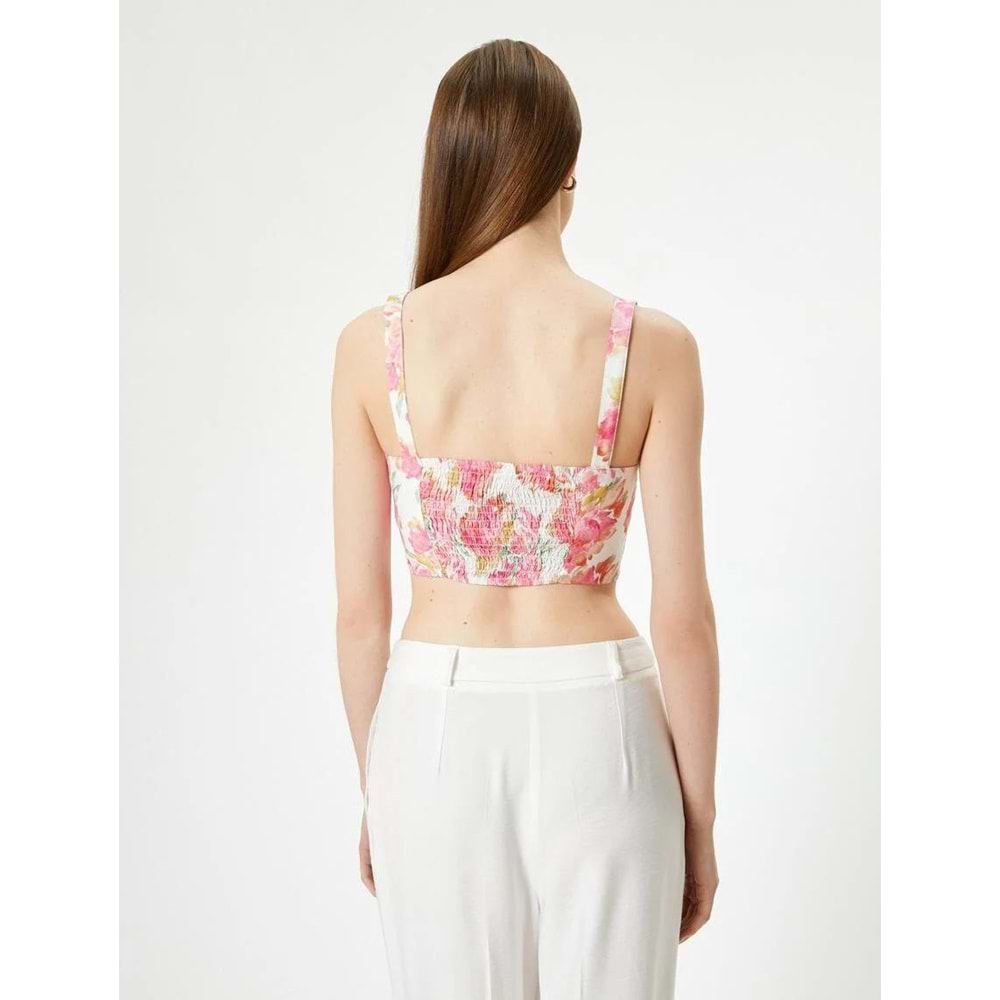 Çiçekli Büstiyer Kalın Askılı Kalp Yaka Slim Fit - KOTON - 4SAK30105EW - PEMBE DESENLİ - 42