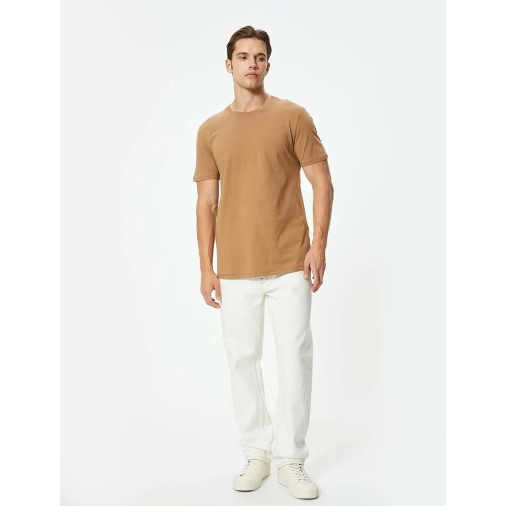 Basic Tişört Slim Fit Bisiklet Yaka Kısa Kollu - KOTON - 4SAM10842HK - KAHVERENGİ - L