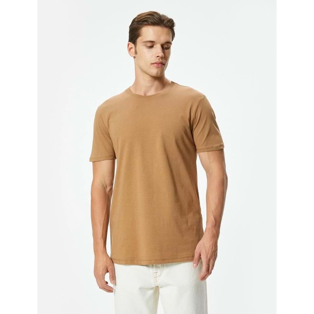 Basic Tişört Slim Fit Bisiklet Yaka Kısa Kollu - KOTON - 4SAM10842HK - KAHVERENGİ - L