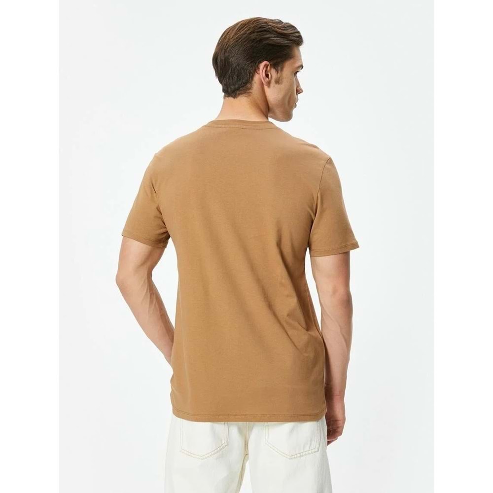 Basic Tişört Slim Fit Bisiklet Yaka Kısa Kollu - KOTON - 4SAM10842HK - KAHVERENGİ - L