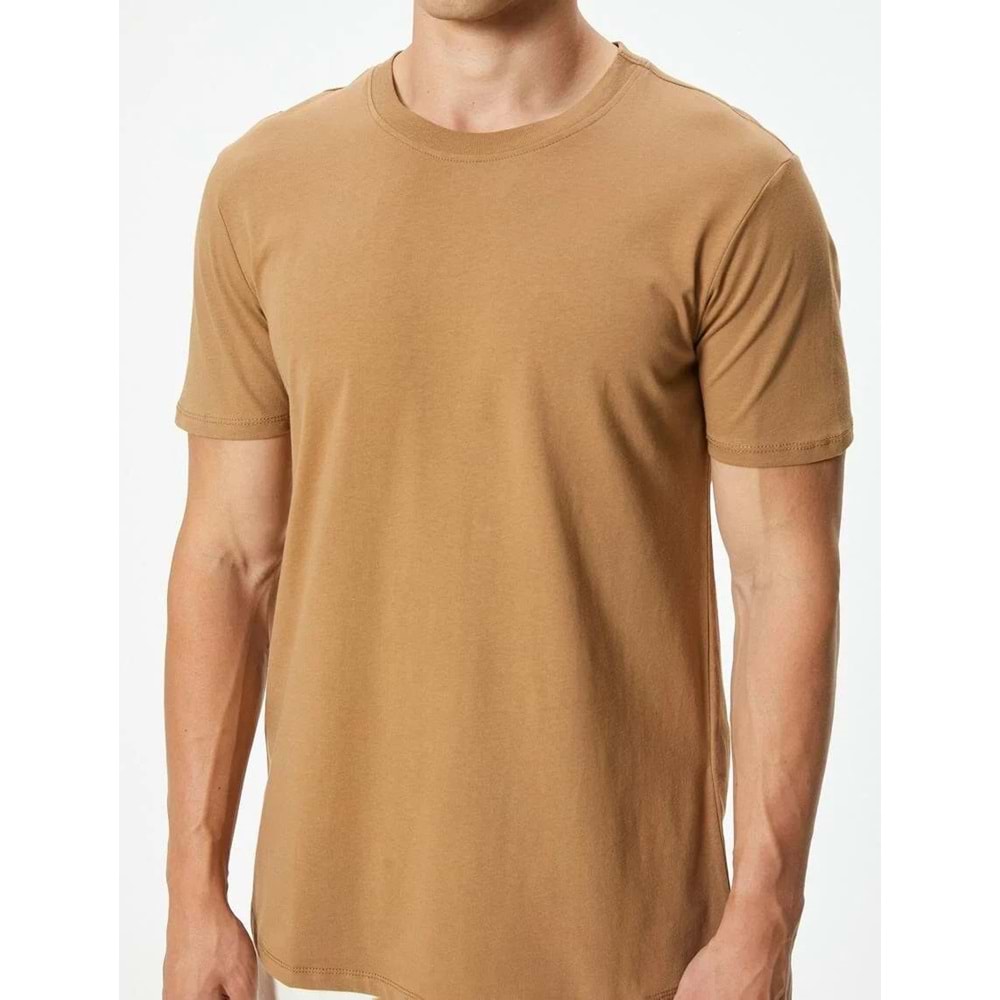 Basic Tişört Slim Fit Bisiklet Yaka Kısa Kollu - KOTON - 4SAM10842HK - KAHVERENGİ - L