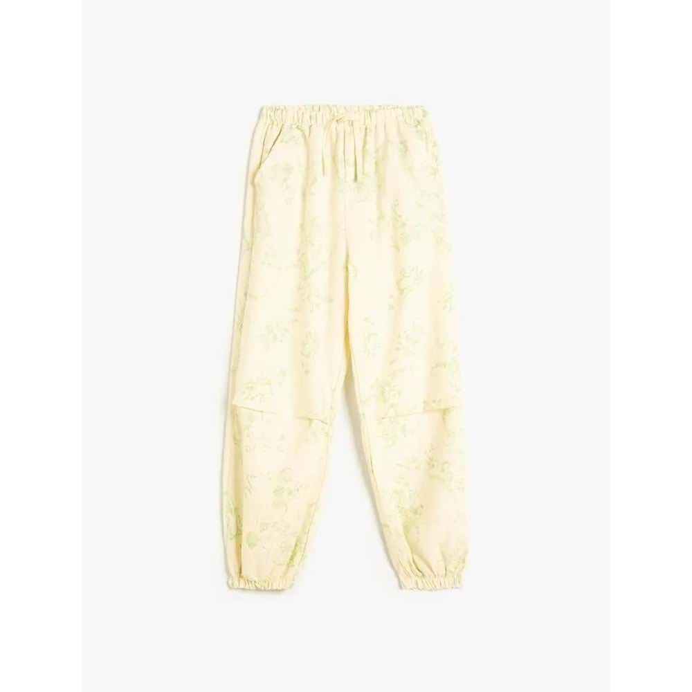 Kız Çocuk Jogger Pantolon Çiçek Desenli Beli Lastikli Cepli - KOTON - 4SKG40083AW - EKRU DESENLİ - 6-7 YAŞ