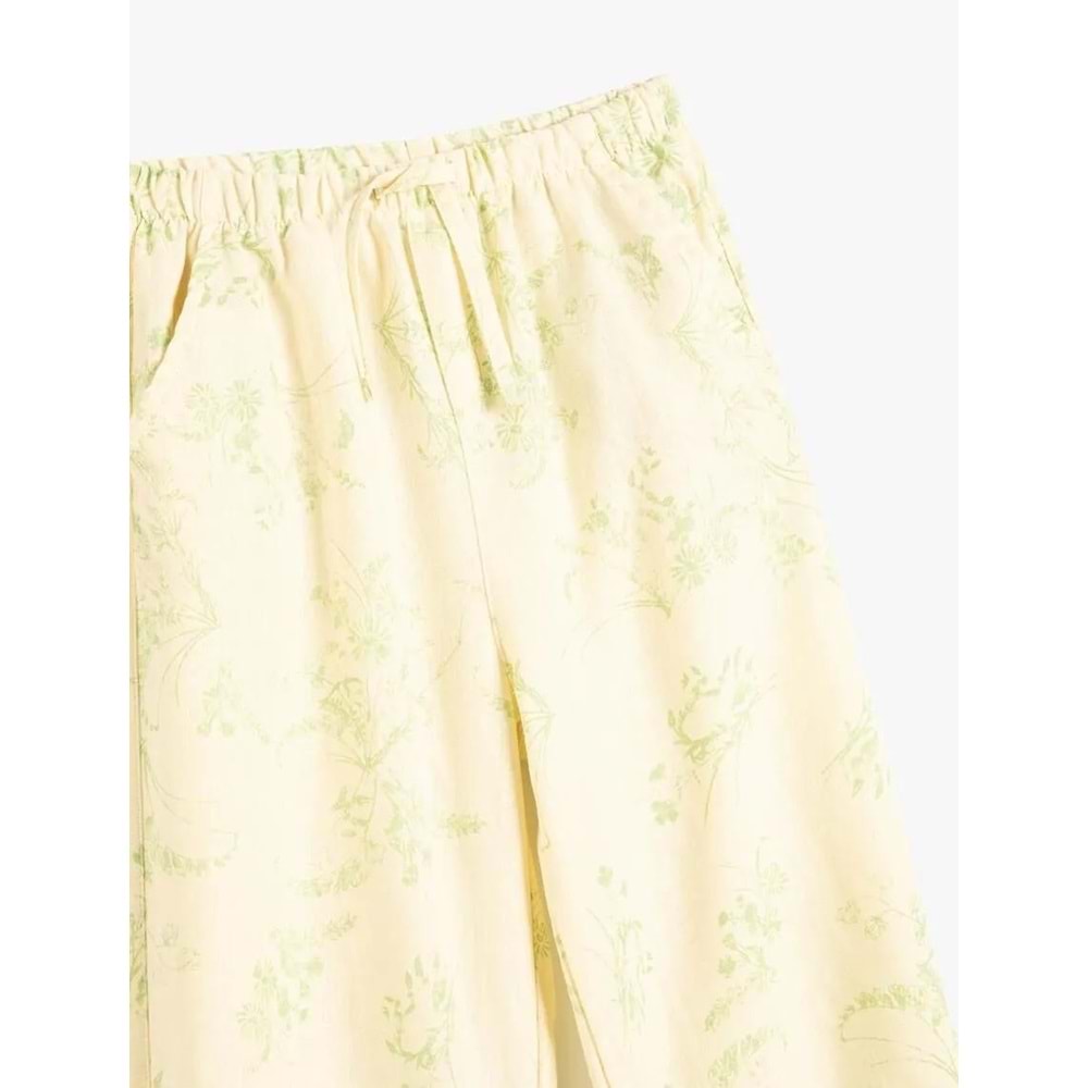Kız Çocuk Jogger Pantolon Çiçek Desenli Beli Lastikli Cepli - KOTON - 4SKG40083AW - EKRU DESENLİ - 6-7 YAŞ