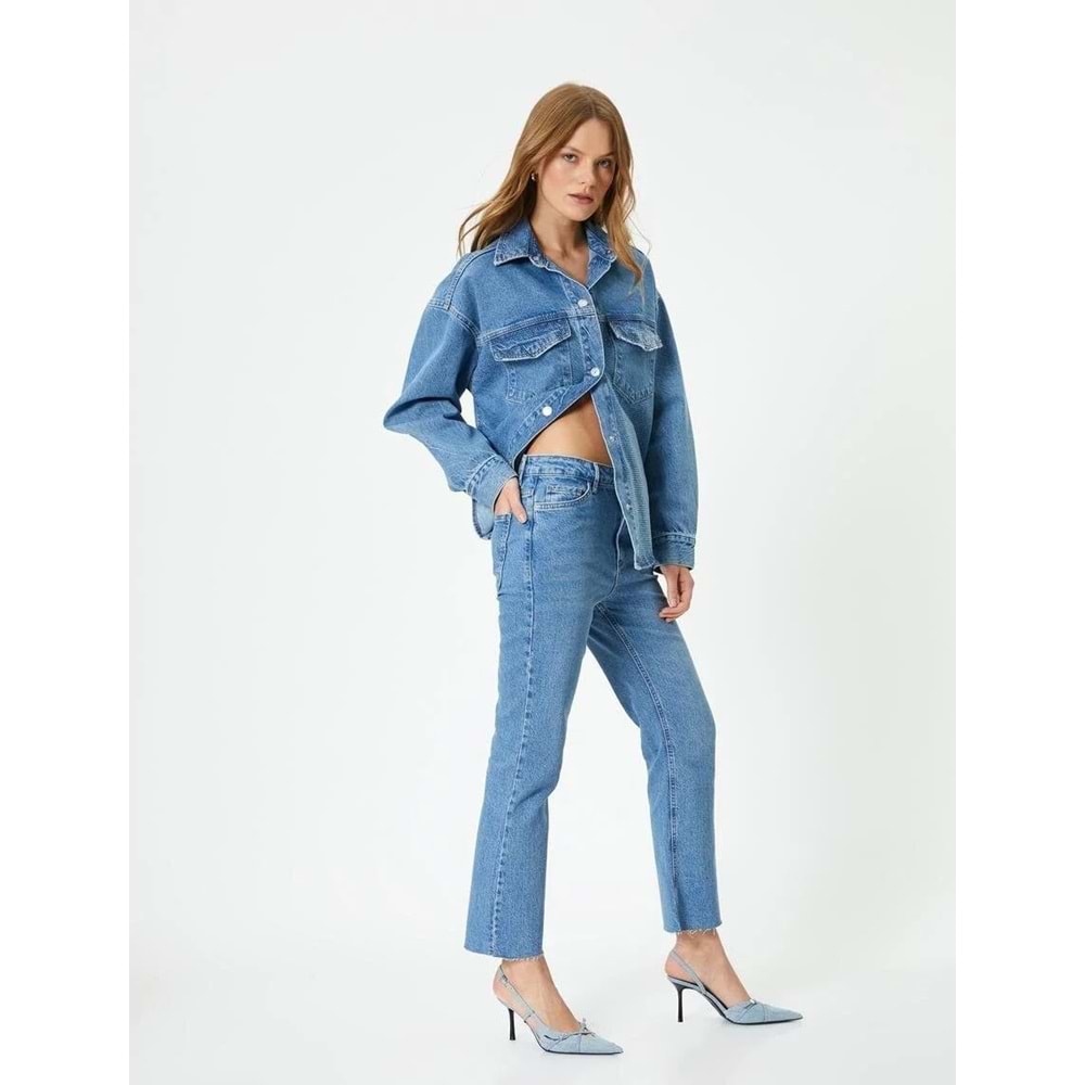 Kısa İspanyol Paça Kot Pantolon - Victoria Crop Flare Jeans - KOTON - 4SAL40309MD - ORTA İNDİGO - 30/32