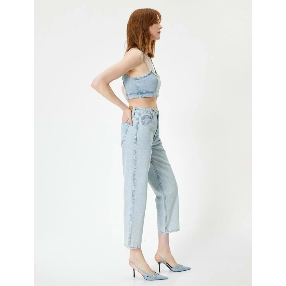 Düz Paça Kot Pantolon Yüksek Bel Cepli - Nora Longer Straight Jeans 4SAL40063MD