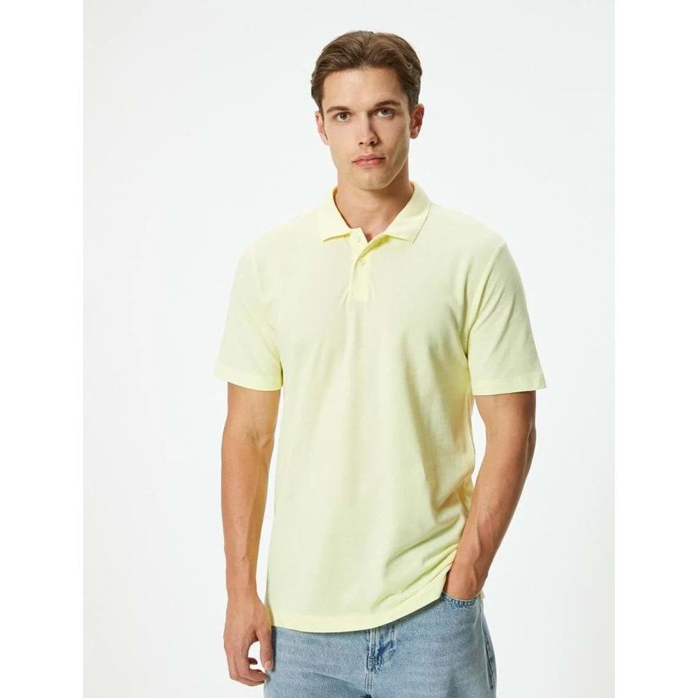 Slim Fit Tişört Polo Yaka Kısa Kollu Pamuklu - KOTON - 4SAM10278MK - SARI - XL
