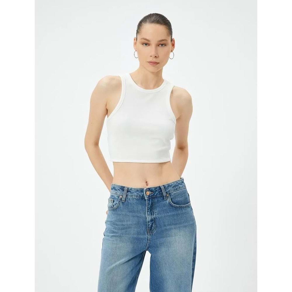 Arkası Zincir Detaylı Crop Atlet - KOTON - 4SAL30091IK - EKRU - XS