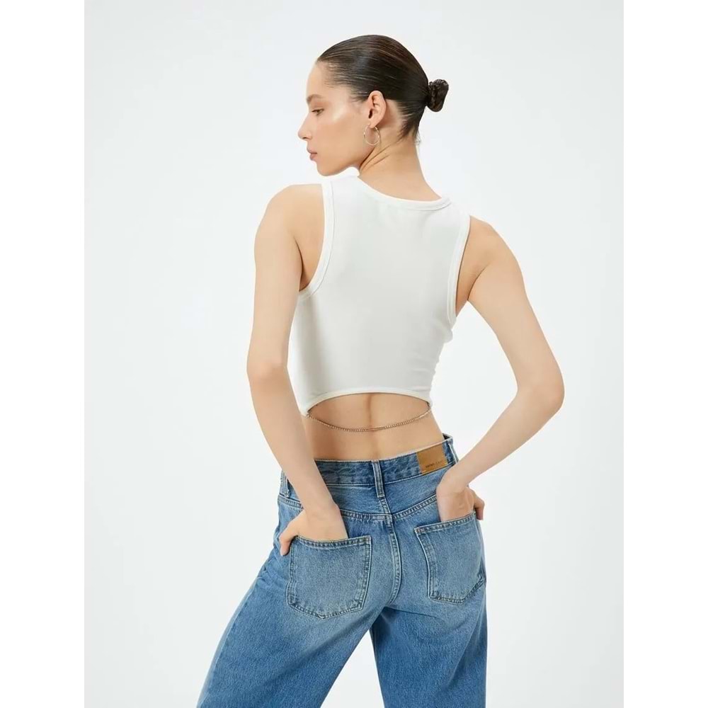 Arkası Zincir Detaylı Crop Atlet - KOTON - 4SAL30091IK - EKRU - XS