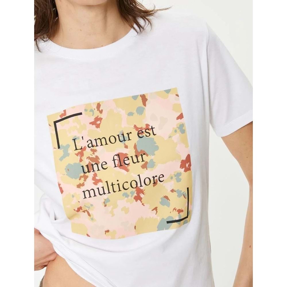 Slogan Baskılı Tişört Kısa Kollu Bisiklet Yaka Pamuklu - KOTON - 4SAK50076EK - BEYAZ - L