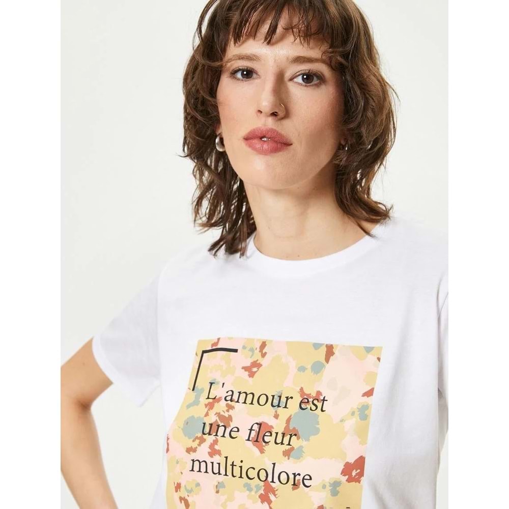 Slogan Baskılı Tişört Kısa Kollu Bisiklet Yaka Pamuklu - KOTON - 4SAK50076EK - BEYAZ - L