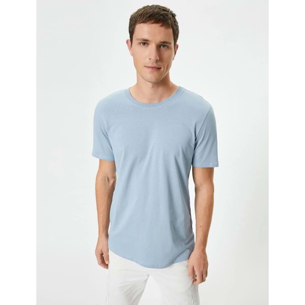Basic Tişört Slim Fit Bisiklet Yaka Kısa Kollu - KOTON - 4SAM10842HK - MAVİ - L