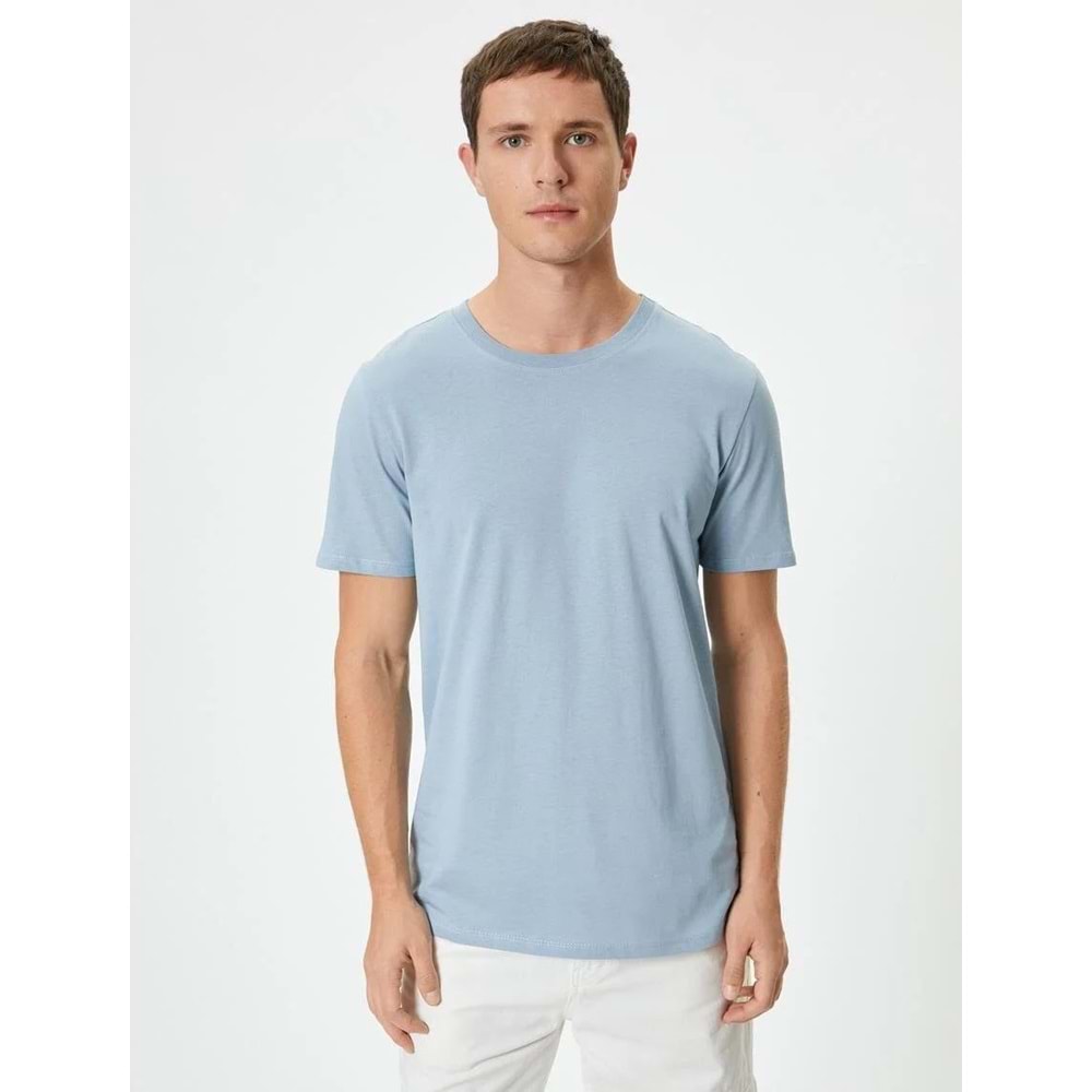 Basic Tişört Slim Fit Bisiklet Yaka Kısa Kollu - KOTON - 4SAM10842HK - MAVİ - L
