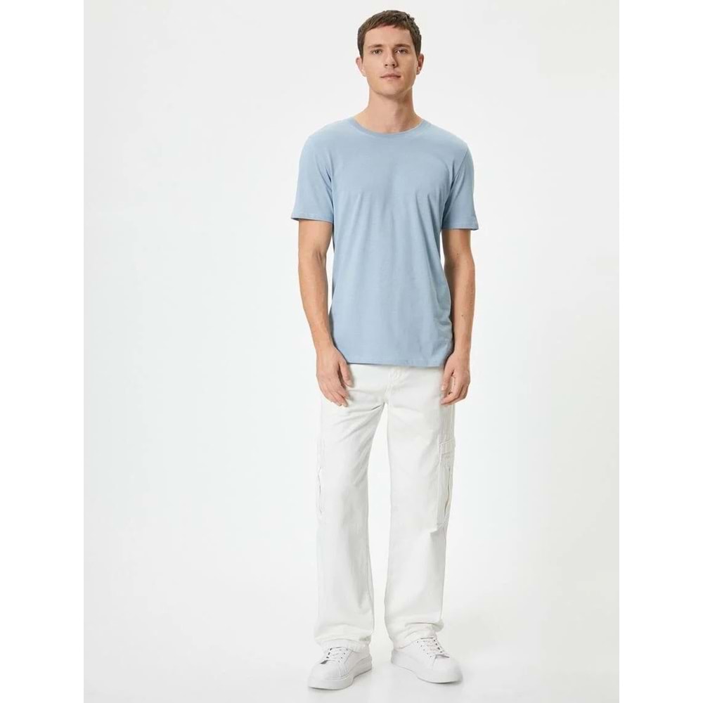 Basic Tişört Slim Fit Bisiklet Yaka Kısa Kollu - KOTON - 4SAM10842HK - MAVİ - L