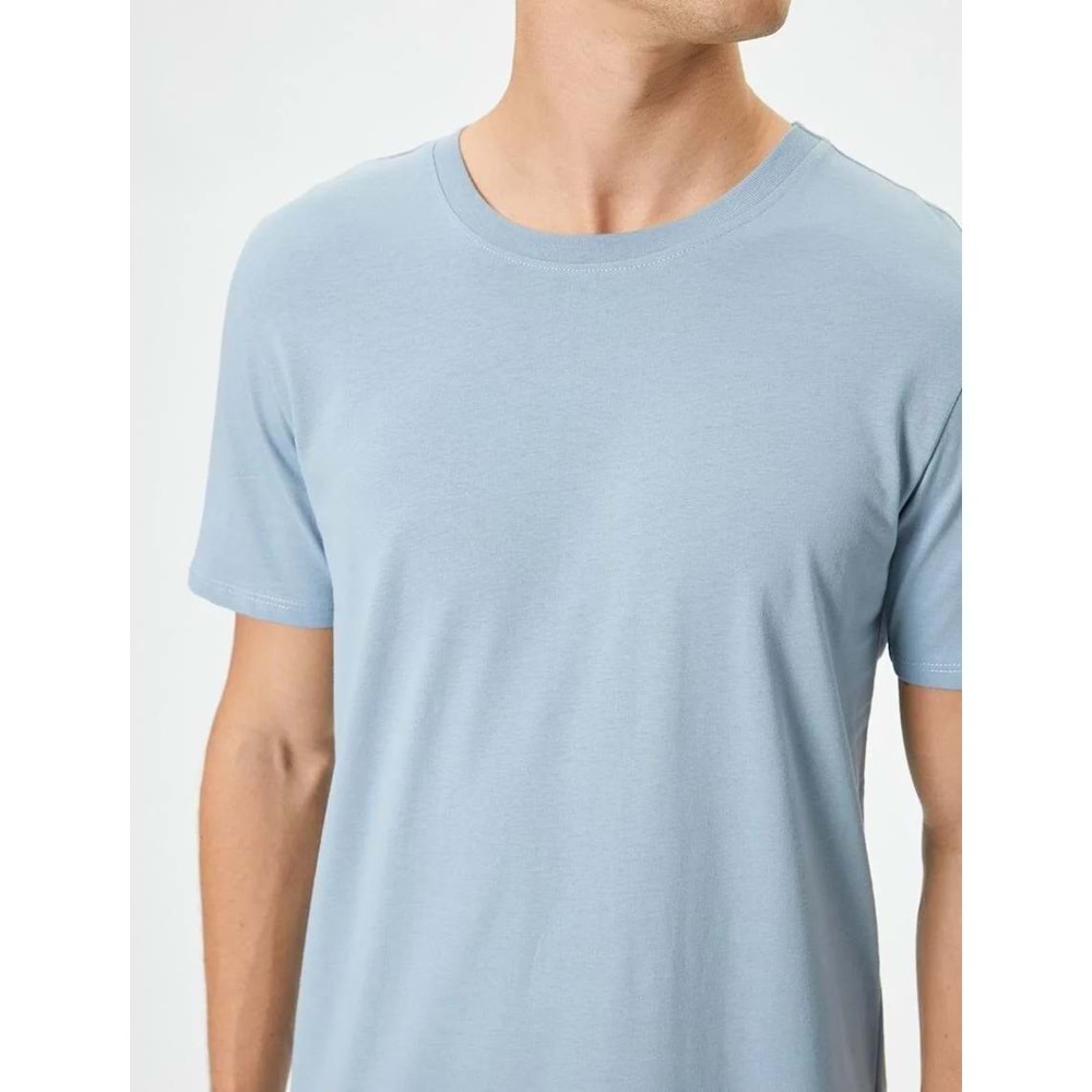 Basic Tişört Slim Fit Bisiklet Yaka Kısa Kollu - KOTON - 4SAM10842HK - MAVİ - L