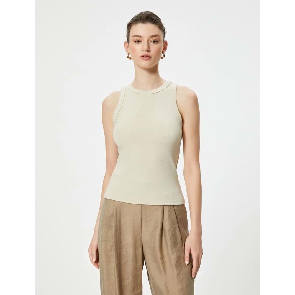 Basic Atlet Bisiklet Yaka Slim Fit - KOTON - 4SAK10062UK - BEJ - M