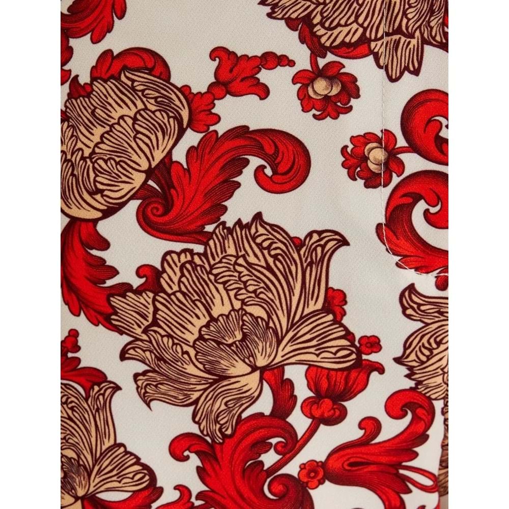 Koton X Melis Ağazat - Çiçekli Mini Şort Yüksek Bel Cepli - KOTON - 4SAK40180EW - TURUNCU DESENLİ - 42