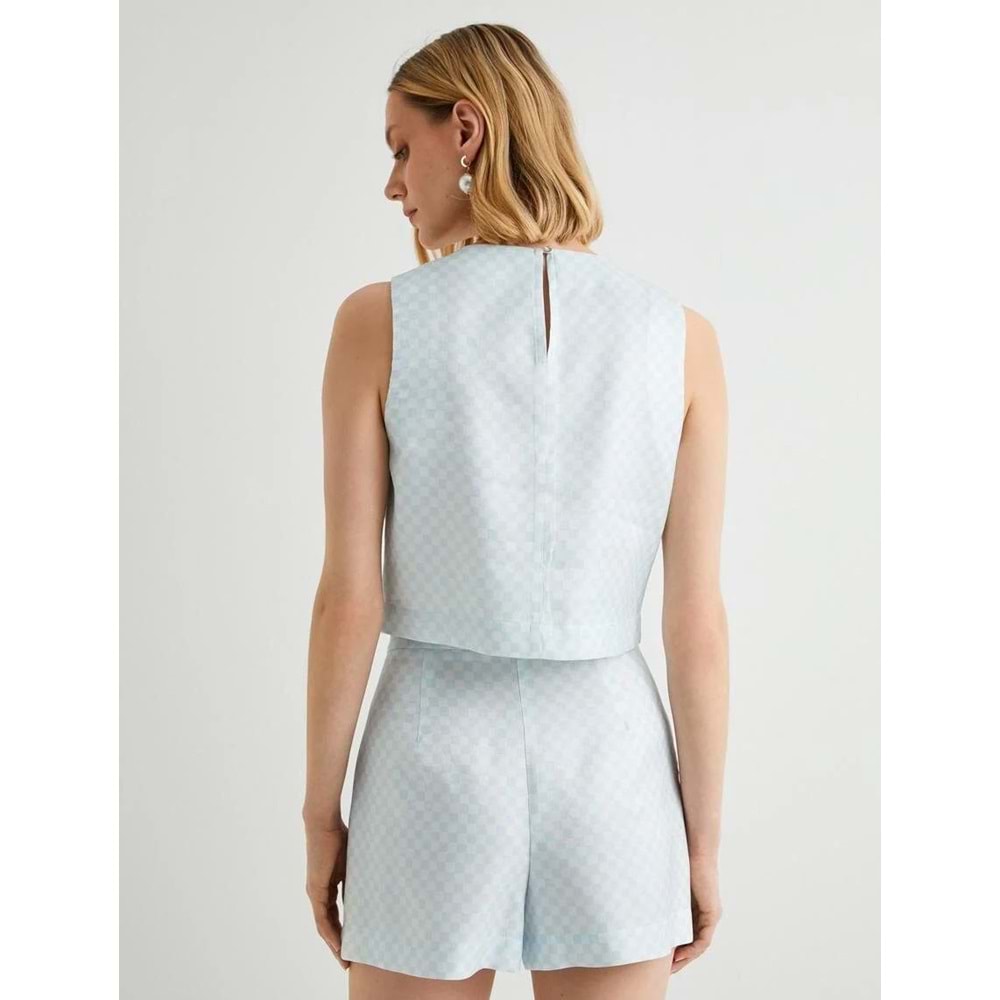 Koton X Tuba Ünsal - Taş Detaylı Bluz - KOTON - 4SAK60447UW - MAVİ EKOSE - 40