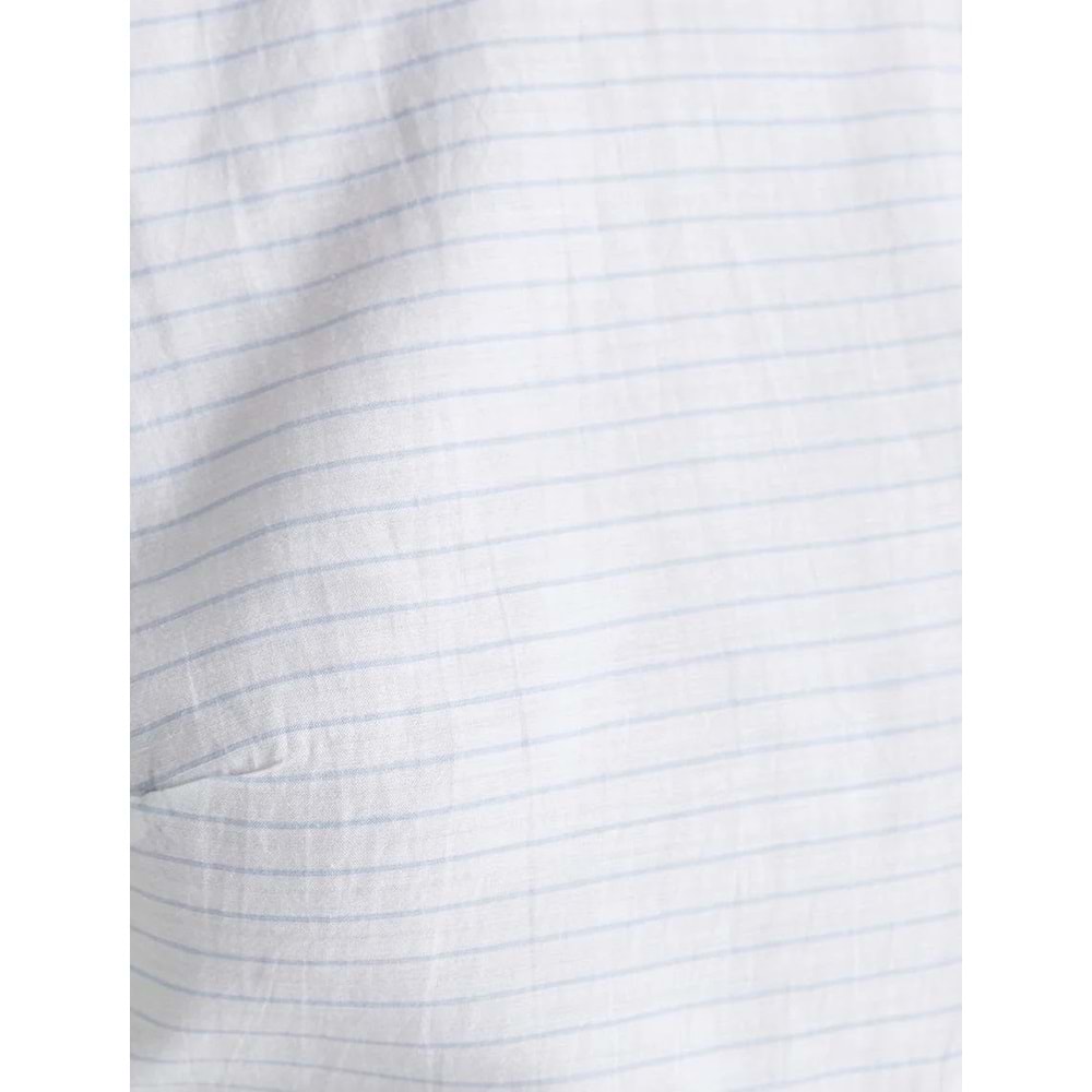 Koton X Tuba Ünsal - Balon Kol Crop Bluz Arkası Pencere Detaylı Fiyonklu - KOTON - 4SAK60491UW - MAVİ ÇİZGİLİ - 38