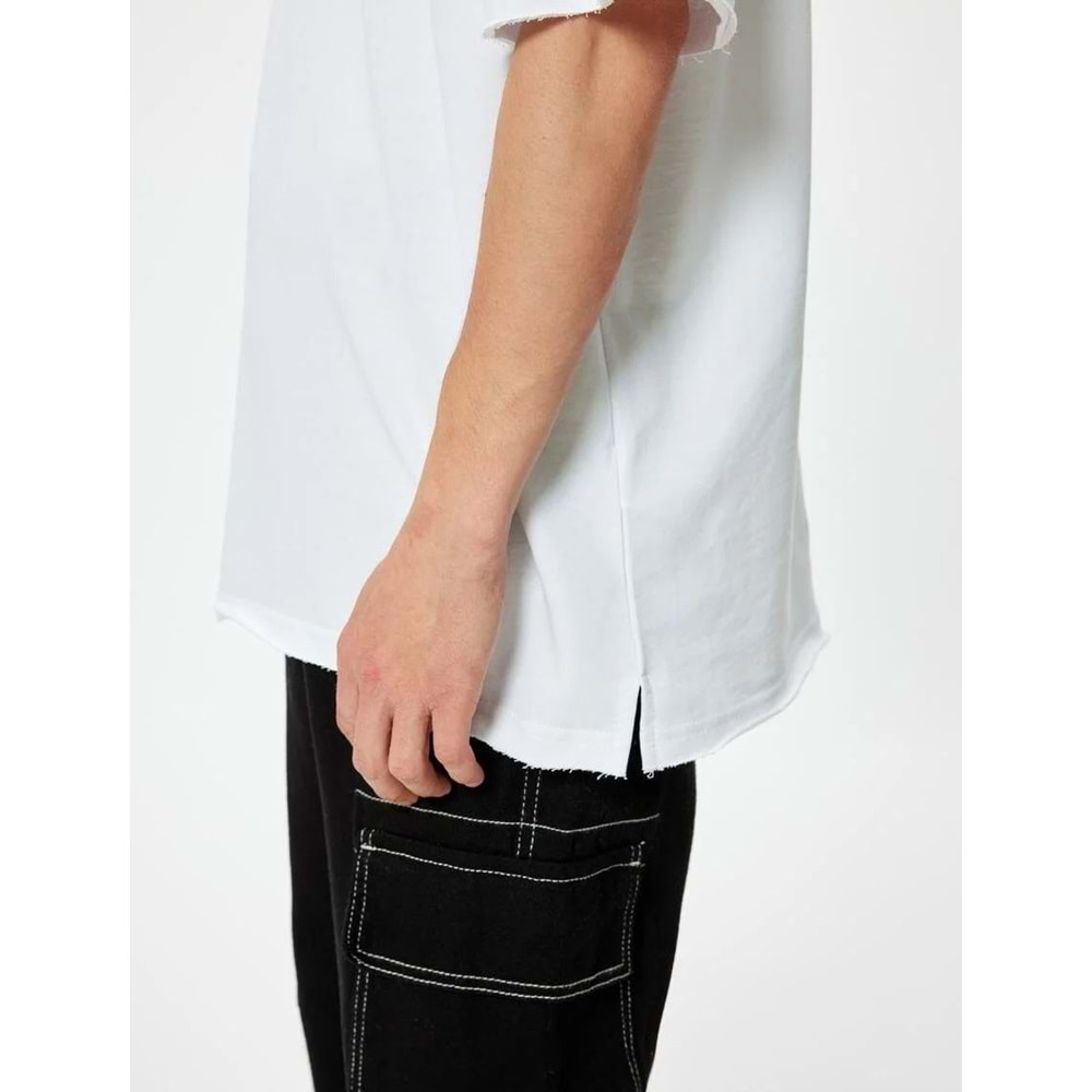 Erkek Giyim Oversize Tişört Kısa Kollu Bisiklet Yaka Pamuklu - KOTON - 5WAM10053HK - BEYAZ - L